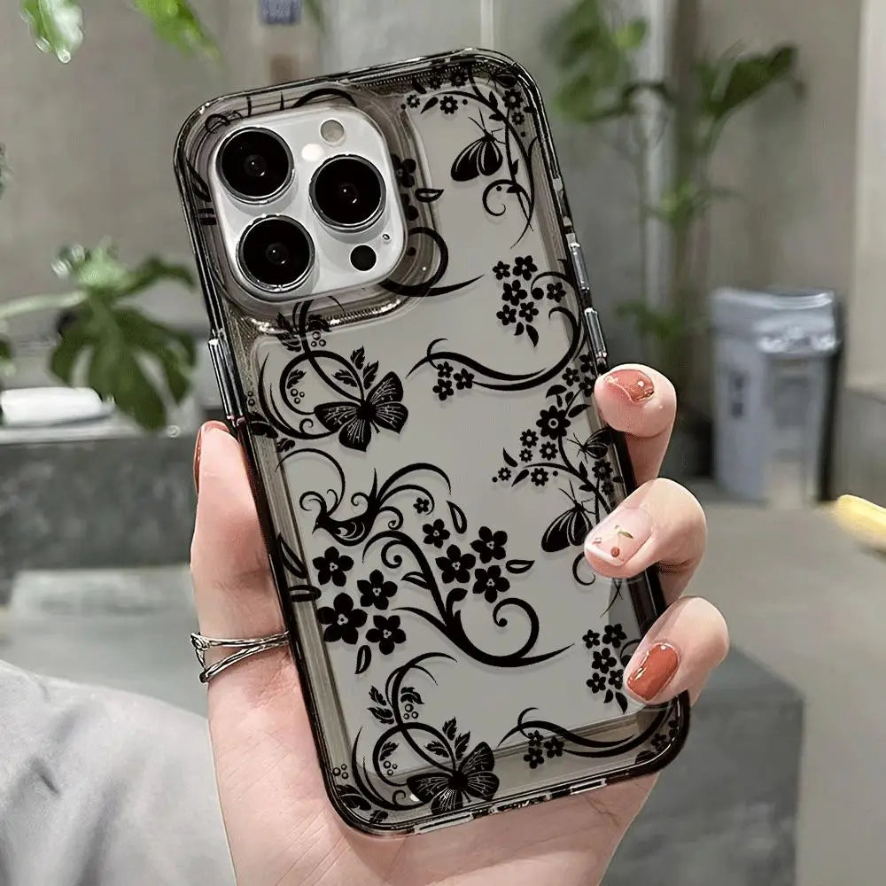 flowers pattern  transparent phone case,suitable for iPhone 17, 17Pro, 17Pro Max, 17Air,16Plus to 11, 12, 13, 14, 15 ,16 series
