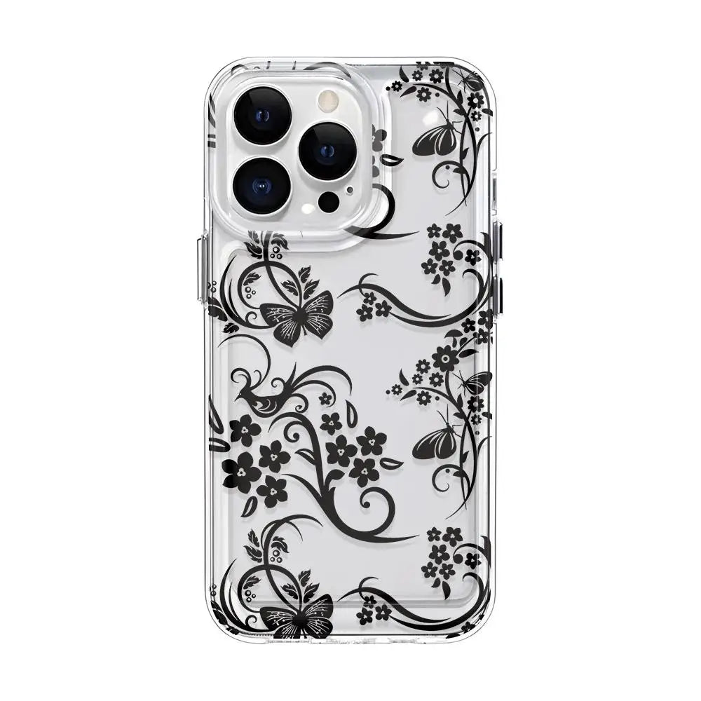 flowers pattern  transparent phone case,suitable for iPhone 17, 17Pro, 17Pro Max, 17Air,16Plus to 11, 12, 13, 14, 15 ,16 series