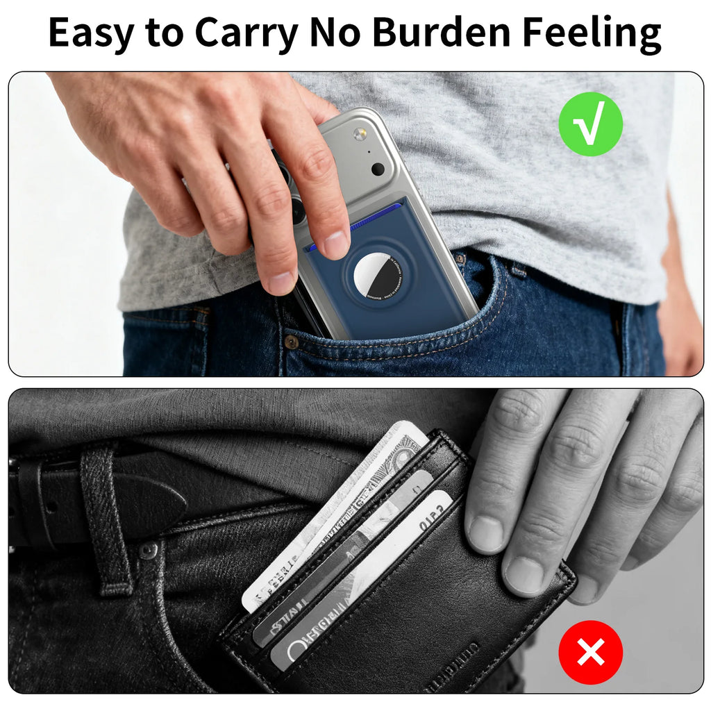 Magnetic Wallet with Anti-Loss Tracking Slot Compatible with AirTag Holder for iPhone 12-17Series Phone Magnetic Card Holder