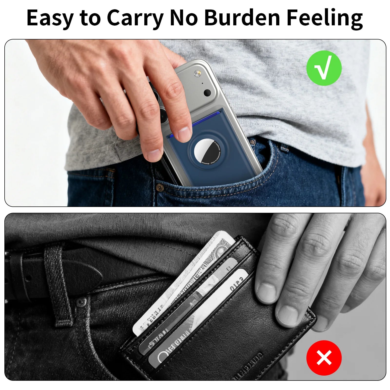 Magnetic Wallet with Anti-Loss Tracking Slot Compatible with AirTag Holder for iPhone 12-17Series Phone Magnetic Card Holder