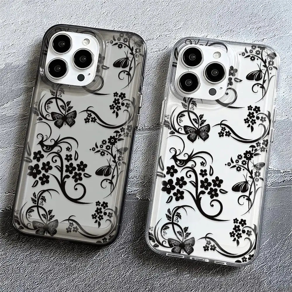 flowers pattern  transparent phone case,suitable for iPhone 17, 17Pro, 17Pro Max, 17Air,16Plus to 11, 12, 13, 14, 15 ,16 series