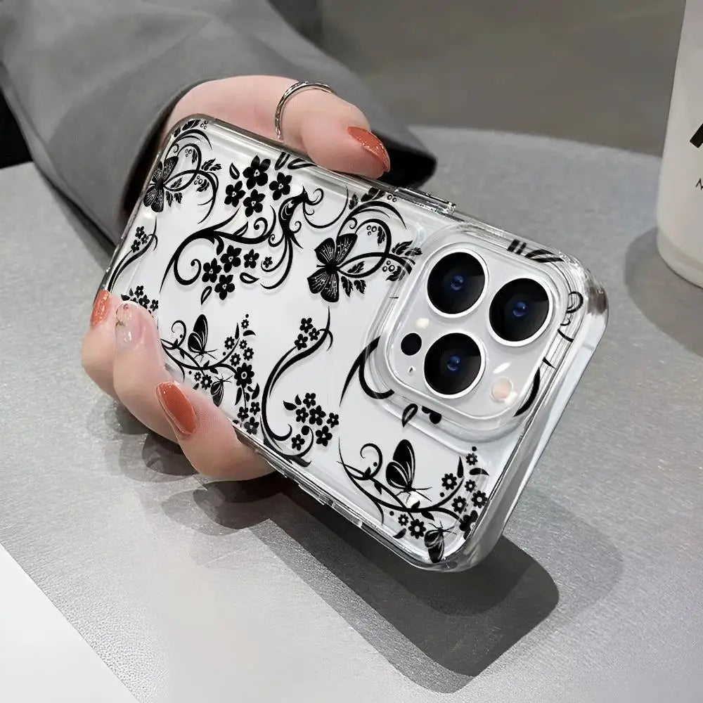 flowers pattern  transparent phone case,suitable for iPhone 17, 17Pro, 17Pro Max, 17Air,16Plus to 11, 12, 13, 14, 15 ,16 series