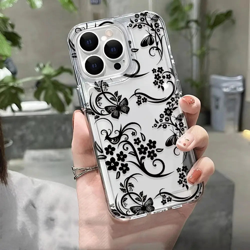 flowers pattern  transparent phone case,suitable for iPhone 17, 17Pro, 17Pro Max, 17Air,16Plus to 11, 12, 13, 14, 15 ,16 series