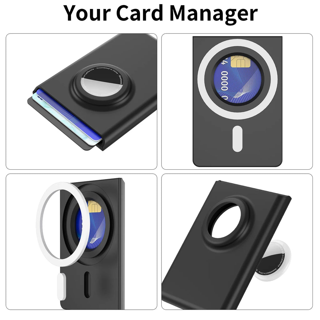 Magnetic Wallet with Anti-Loss Tracking Slot Compatible with AirTag Holder for iPhone 12-17Series Phone Magnetic Card Holder