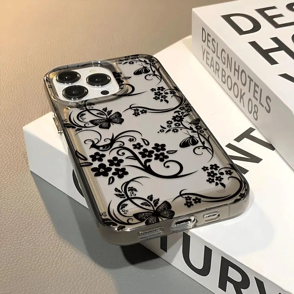 flowers pattern  transparent phone case,suitable for iPhone 17, 17Pro, 17Pro Max, 17Air,16Plus to 11, 12, 13, 14, 15 ,16 series