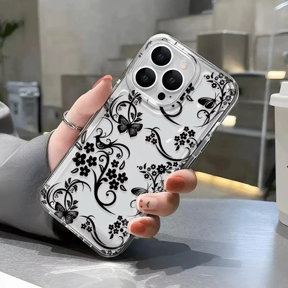 flowers pattern  transparent phone case,suitable for iPhone 17, 17Pro, 17Pro Max, 17Air,16Plus to 11, 12, 13, 14, 15 ,16 series