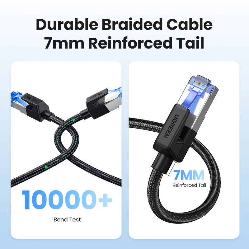 UGREEN CAT8 Ethernet Cable 40Gbps 2000MHz CAT 8 Networking Cotton Braided Internet Lan Cord for PC Laptop PS5 4 RJ45 Cable