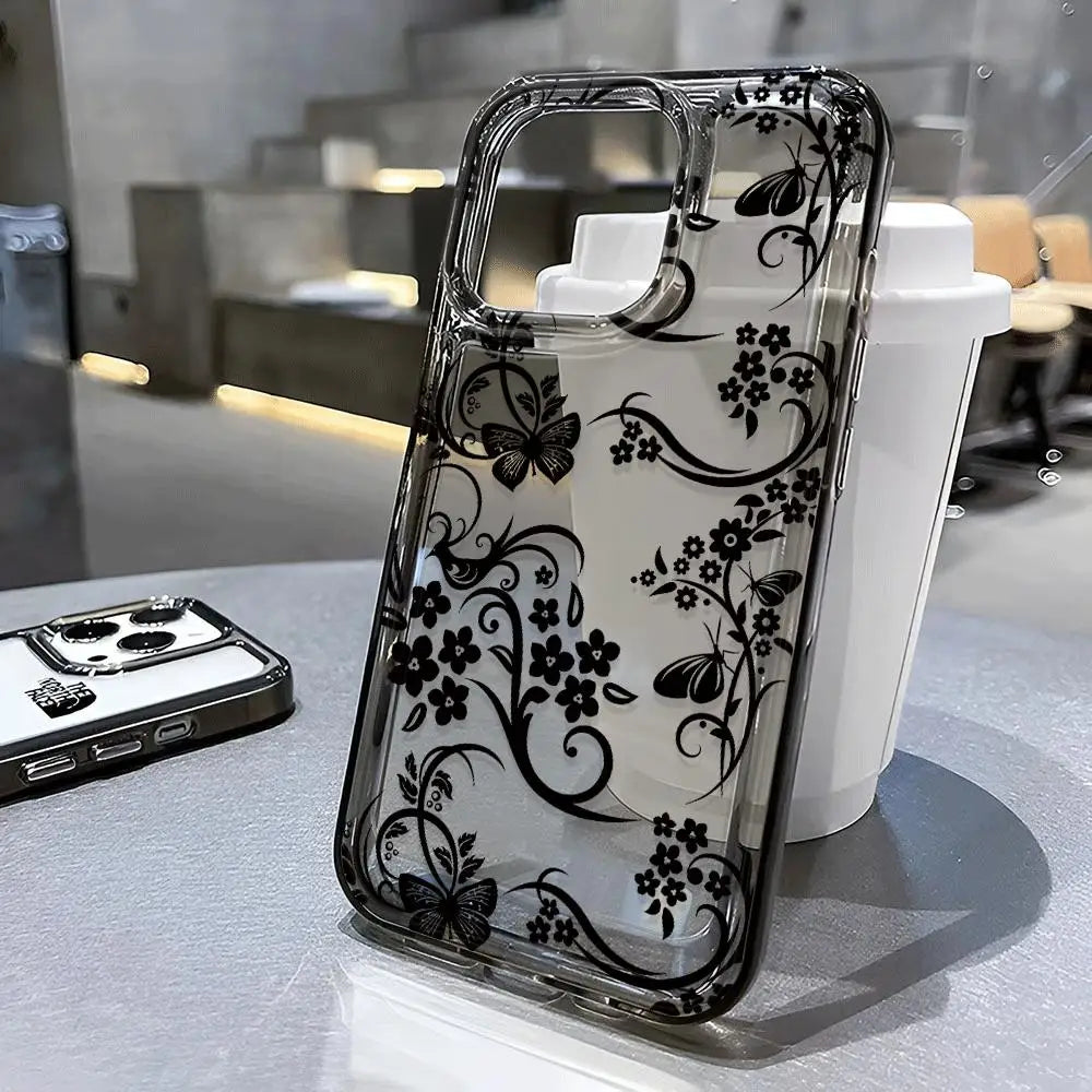 flowers pattern  transparent phone case,suitable for iPhone 17, 17Pro, 17Pro Max, 17Air,16Plus to 11, 12, 13, 14, 15 ,16 series