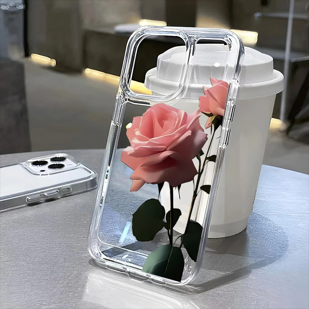 flowers pattern  transparent phone case,suitable for iPhone 17, 17Pro, 17Pro Max, 17Air,16Plus to 11, 12, 13, 14, 15 ,16 series