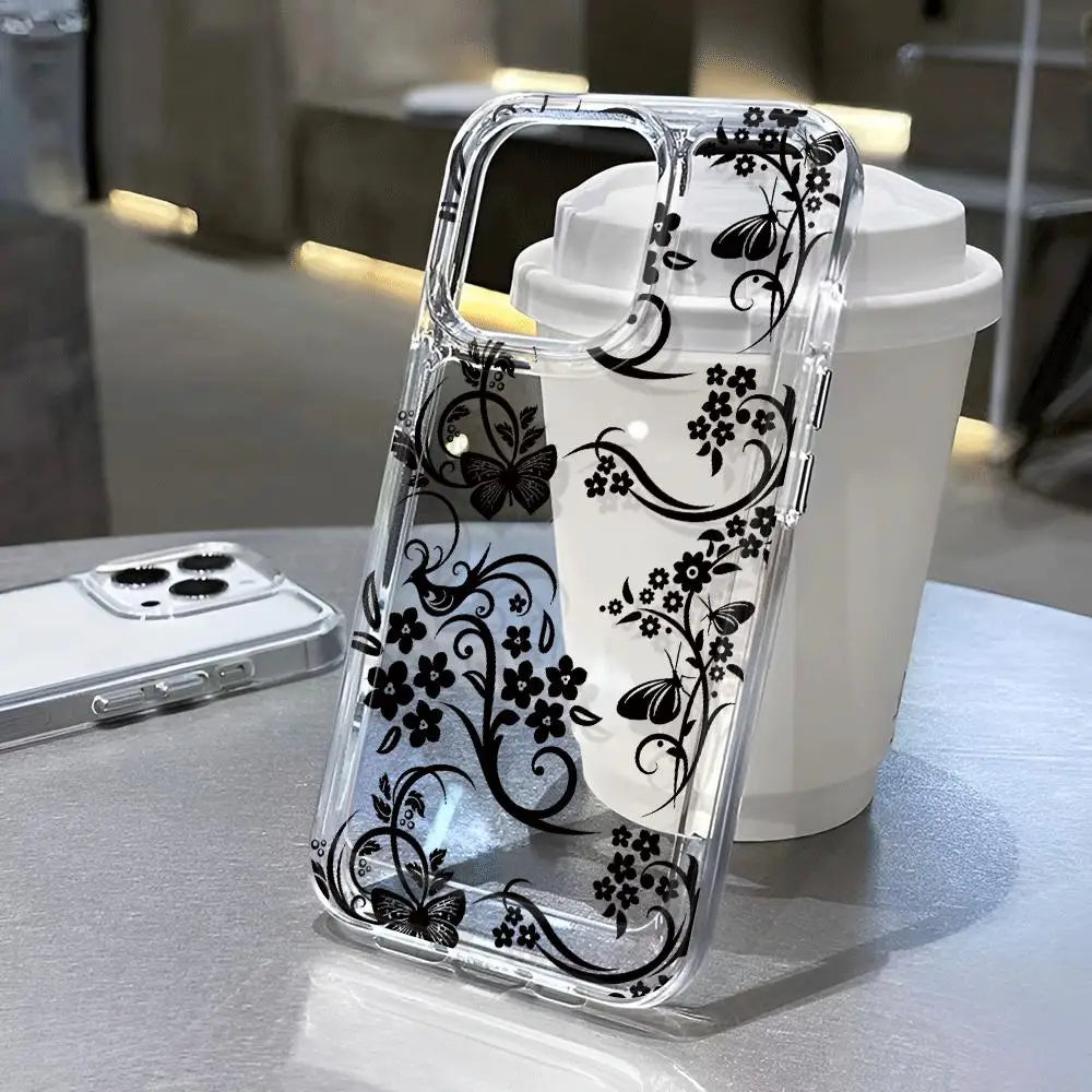 flowers pattern  transparent phone case,suitable for iPhone 17, 17Pro, 17Pro Max, 17Air,16Plus to 11, 12, 13, 14, 15 ,16 series